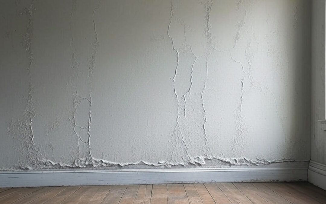 Mur avec peinture cloquée et salpêtre dû à l’humidité